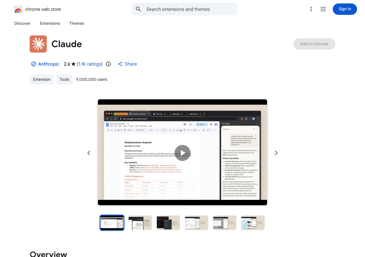 Расширение Claude в магазине Chrome