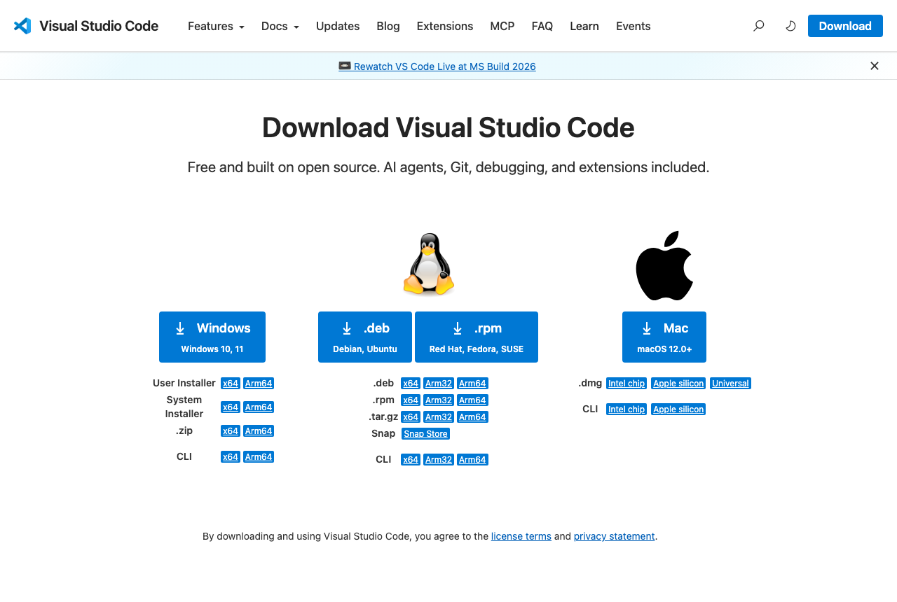 Страница загрузки VS Code
